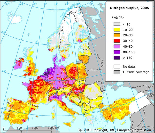 stikstofoverschot_EU_2005_Cie_2010